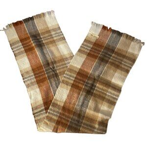 English Village Plaid Scarf Cashmere Feel 100% Acrylic Brown/Beige Vintage Japan